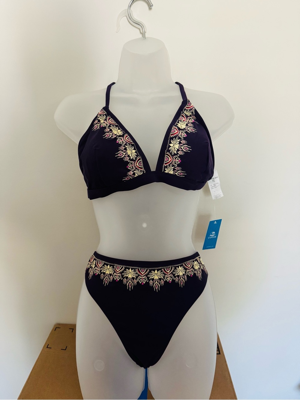 Cupshe Black Embroidered Two-Piece Bikini